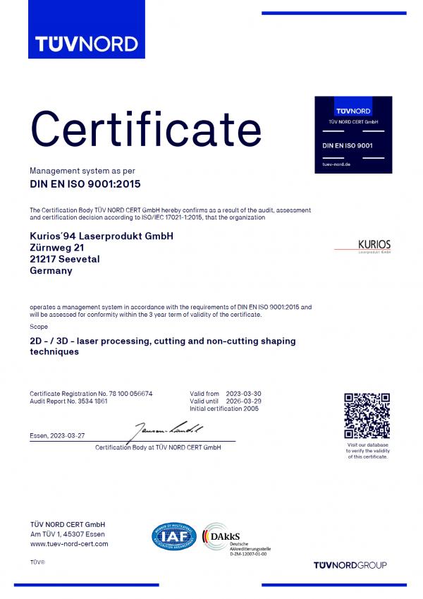 Certificate DIN EN ISO 9001:2015 (2023)
